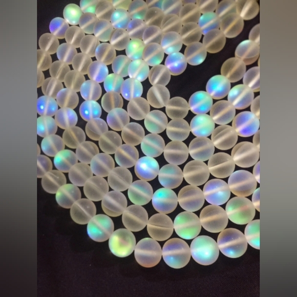 Matte White Blue Flash Holographic Mermaid Beads French Hook Earrings Beautiful - Picture 4 of 6